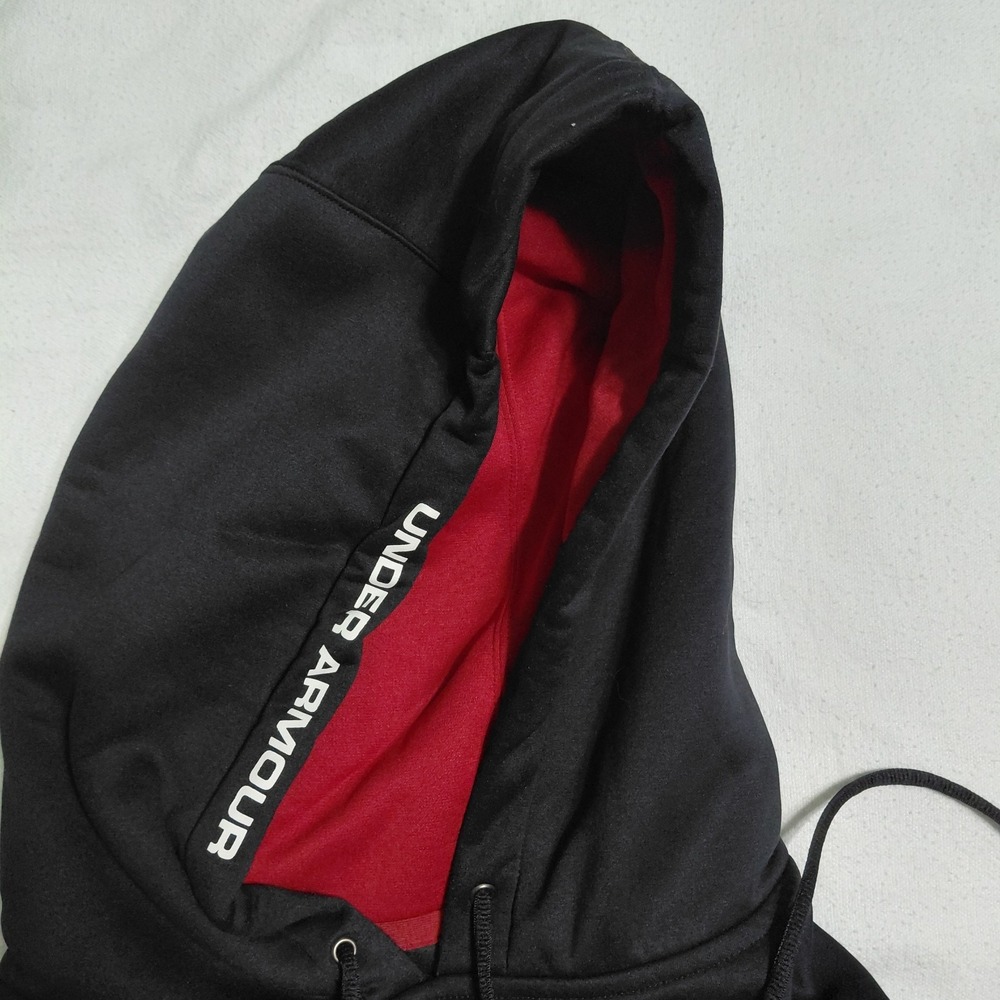 Under Armour Hoodie Mens Black Red Loose Logo Long Sleeve Fleece Sweatshirt XL - Picture 11 of 12